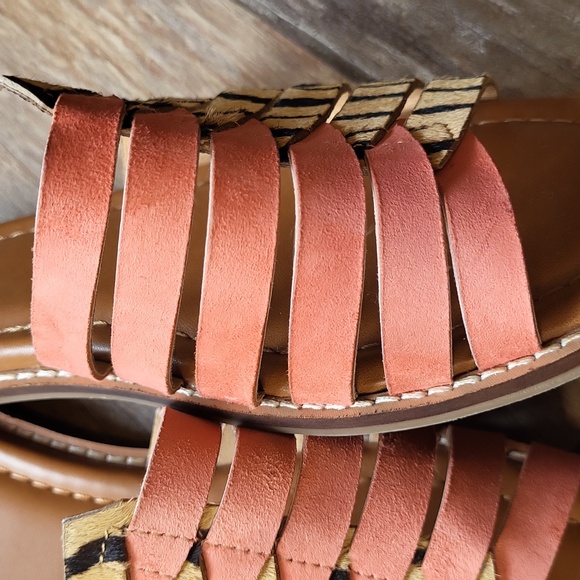 Crown Vintage Animal Print Cow Hair and Coral Leather Sandal Slides, 7.5 - Picture 7 of 11